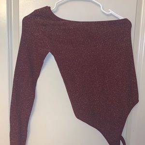 One strap sparkly maroon bodysuit
